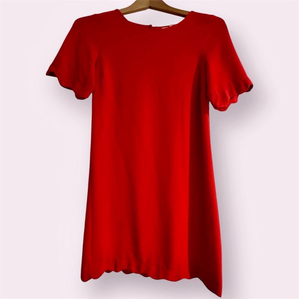 Monteau Red Flutter Sleeve Scalloped Midi Dress